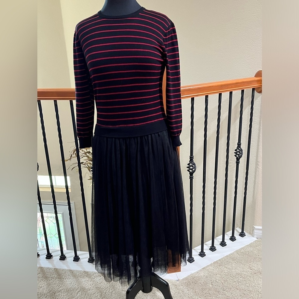 English Factory Black and Red Striped  GOTHIC TULLE Sweater DRESS SIZE L - Picture 10 of 11